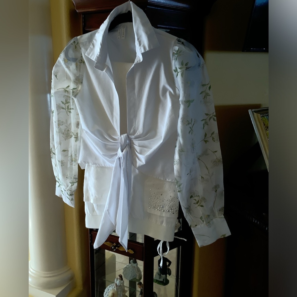 Live For Truth Top sheer sleeves blouse with International concepts  pan…